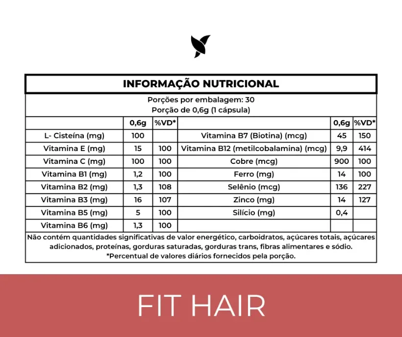 Tabela nutricional do FIT HAIR